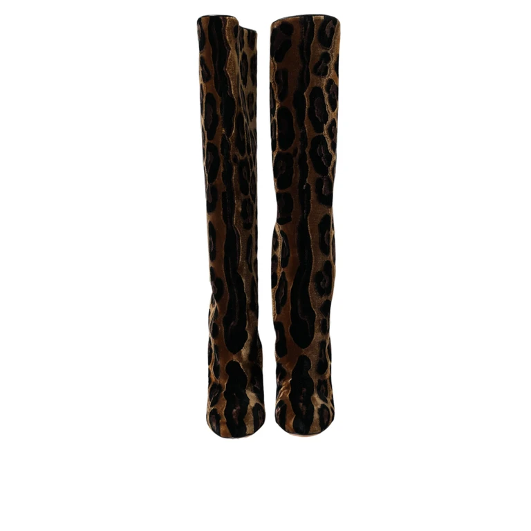 Dolce & Gabbana Brown Giraffe Velvet Leather Boots Shoes Viscose - Unisex