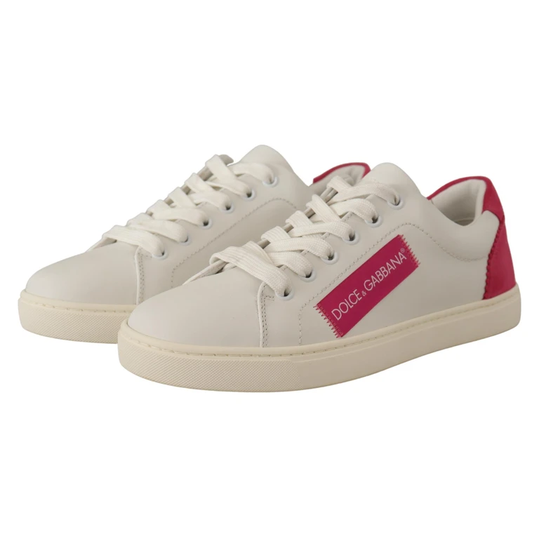 Dolce & Gabbana White Pink Leather Low Top Sneakers Womens Shoes - Women