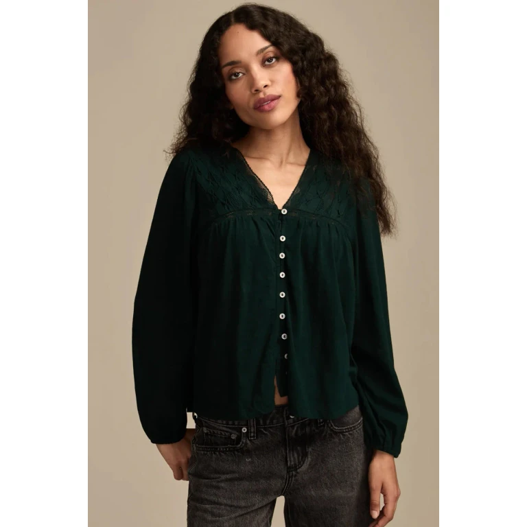 Women's Lace Yoke Peasant Top - Magical Forest