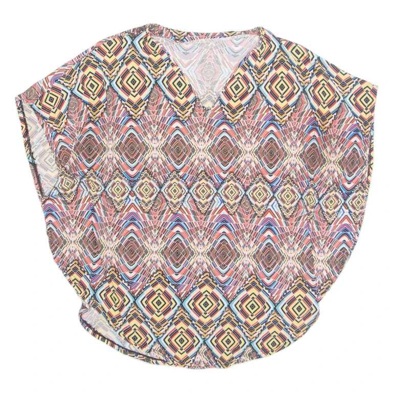 Womens Printed Top Red V-Neck Geometric M