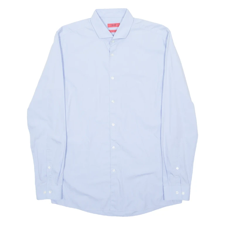 HUGO BOSS Mens Plain Shirt Blue Long Sleeve L