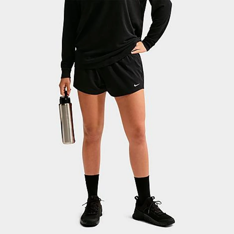Nike Women's One Dri-FIT Mid-Rise 3" Brief-Lined Shorts in Black/White Size: XXS