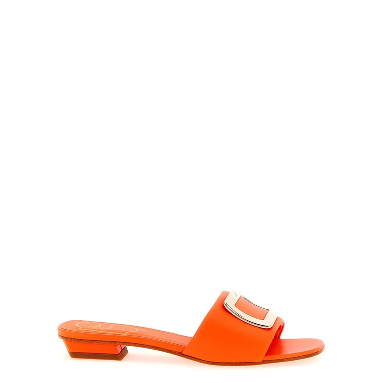 Roger Vivier Orange Lamb Leather Mid Heel Pumps - Women