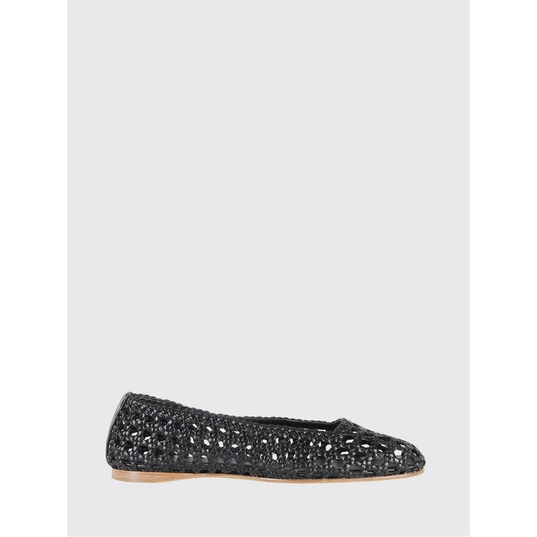 Perforated Woven Leather Round-Toe Ballet Flats (2401BLACK)
