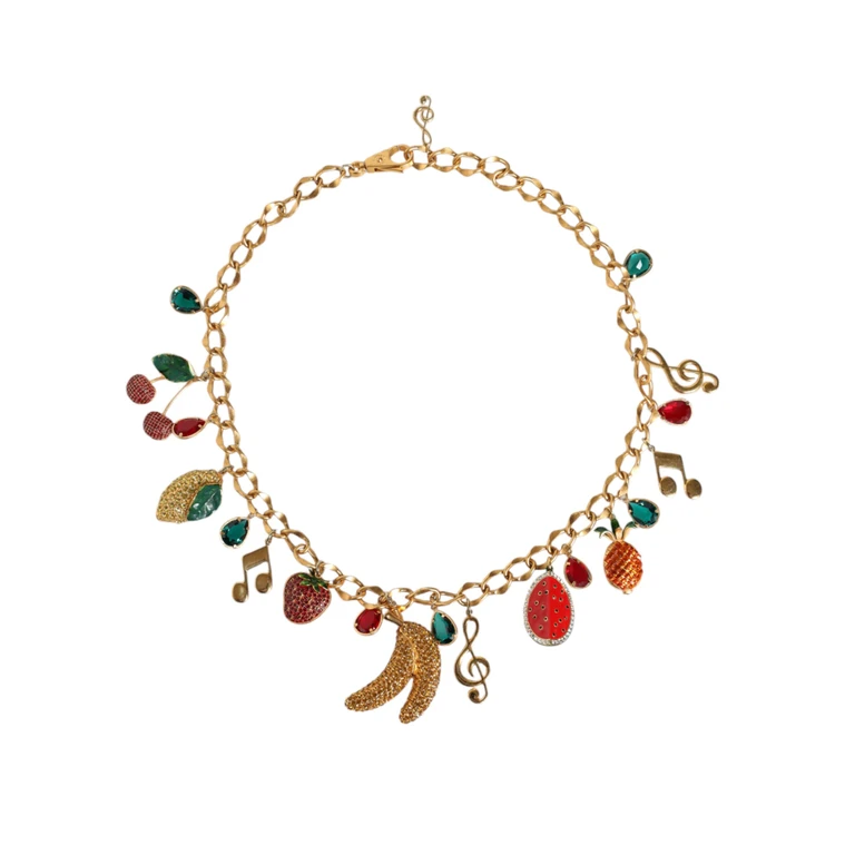 Dolce & Gabbana Gold Tone Brass Fruity Crystal Embellished Waist Chain Belt - Women