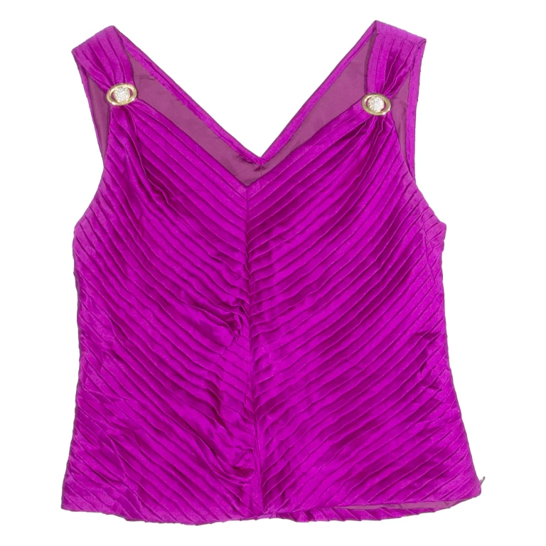 Frill Womens Blouse Vest Purple V-Neck Sleeveless S