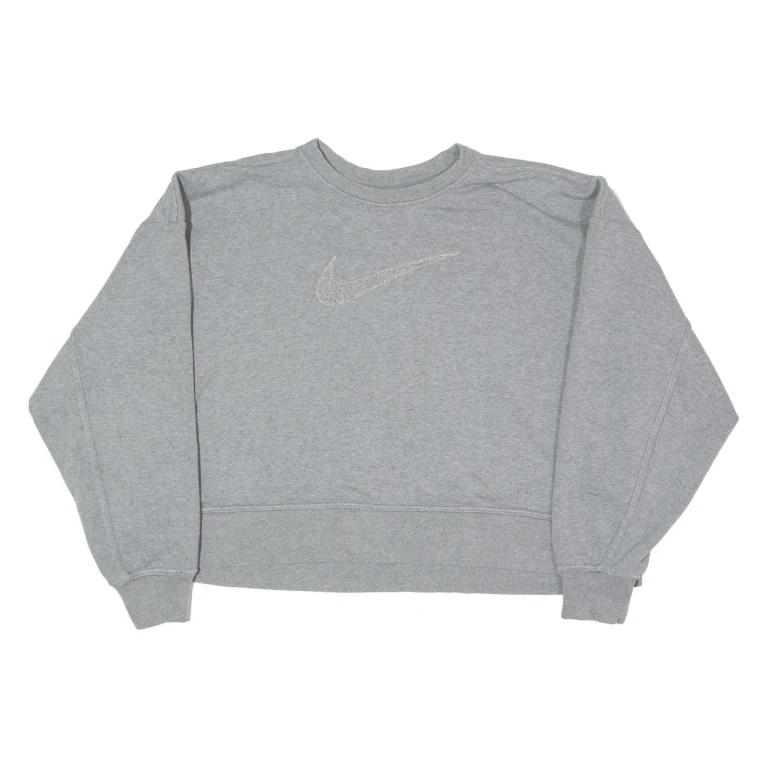 NIKE Swoosh Cropped Womens Sweatshirt Grey Crew Neck L