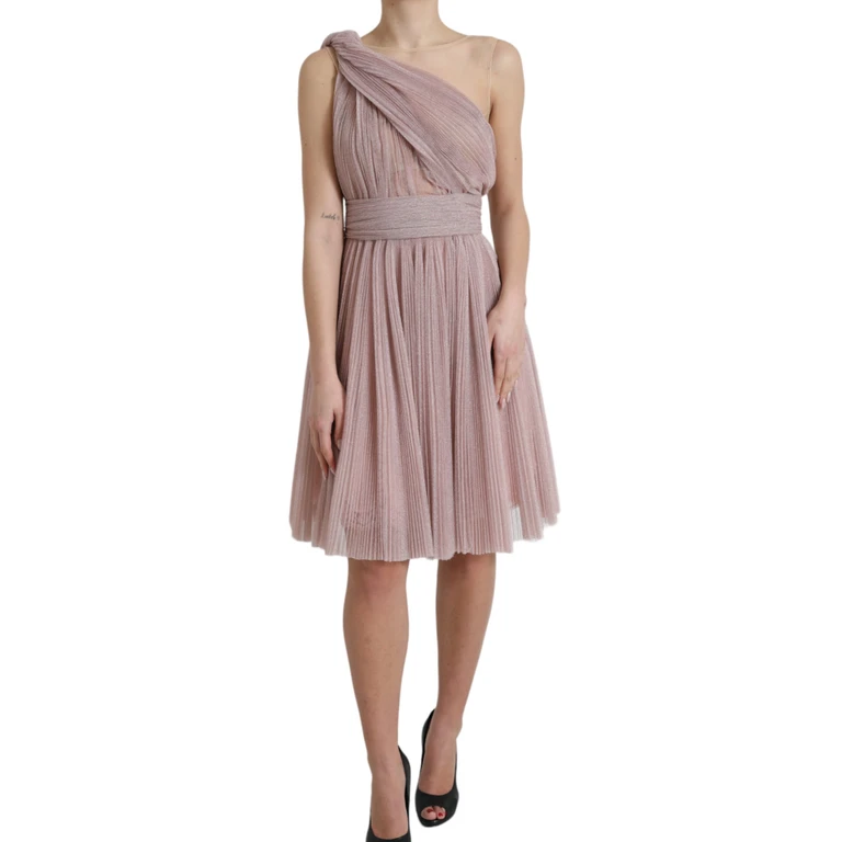 Dolce & Gabbana Pink One Shoulder Pleated Lame Tulle Dress Polyester Film Fiber Cotton - Women