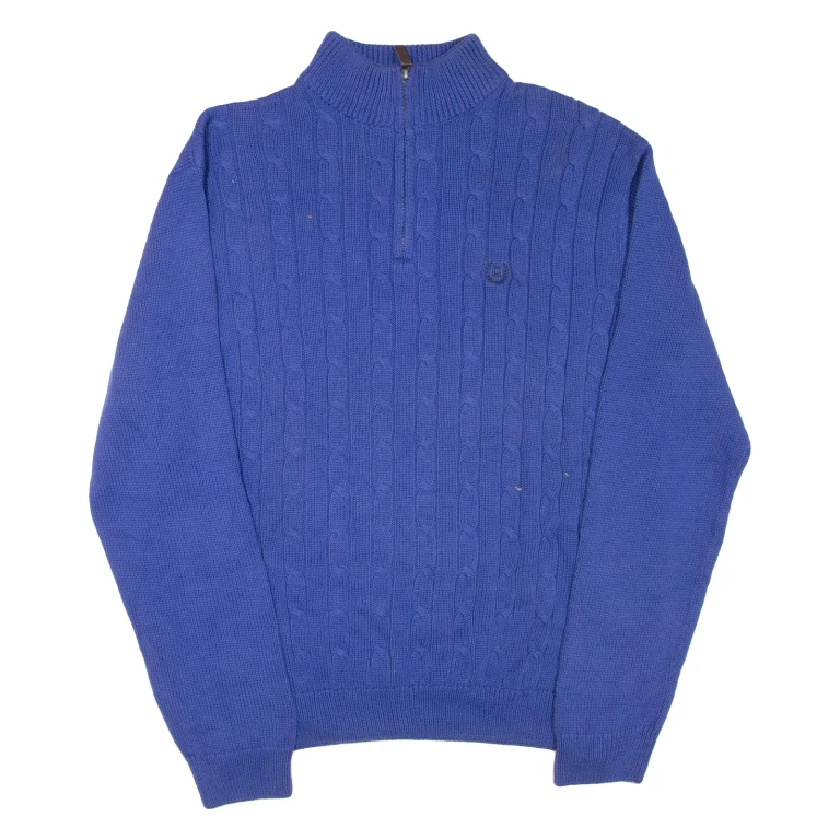 CHAPS Mens Heavy Knit Jumper Blue 1/4 Zip Tight Knit L