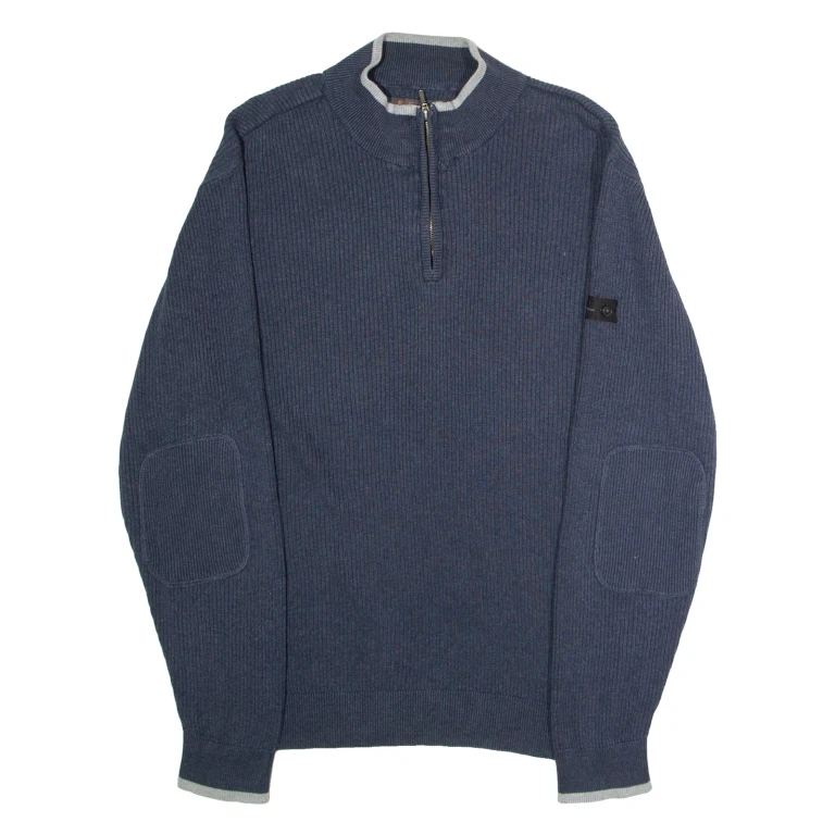 BEN SHERMAN Mens Jumper Blue 1/4 Zip Tight Knit L