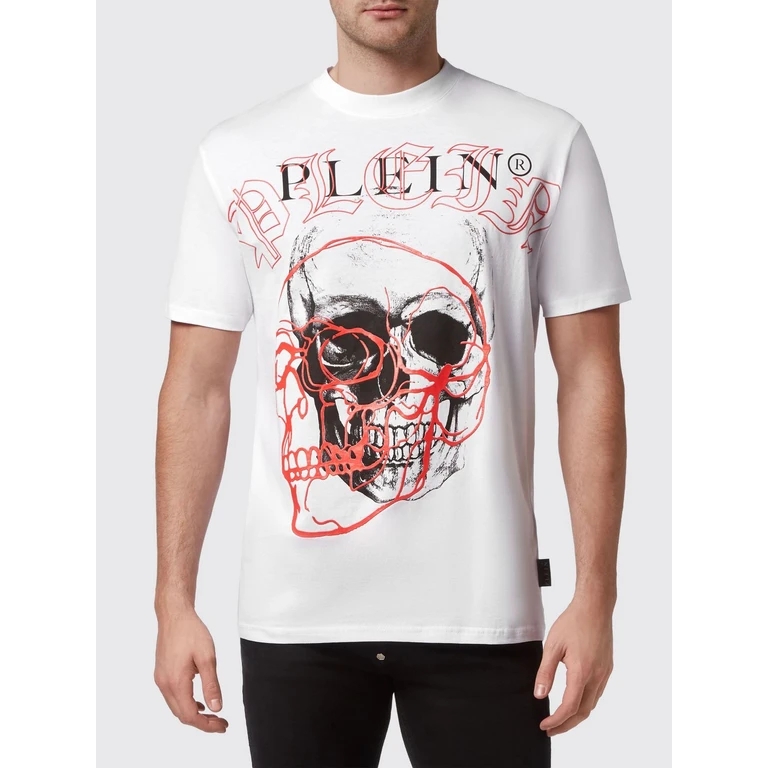 Cotton Crewneck T-shirt with Skull Print and Contrast Logo (FABCMTK5634PJY002N01)
