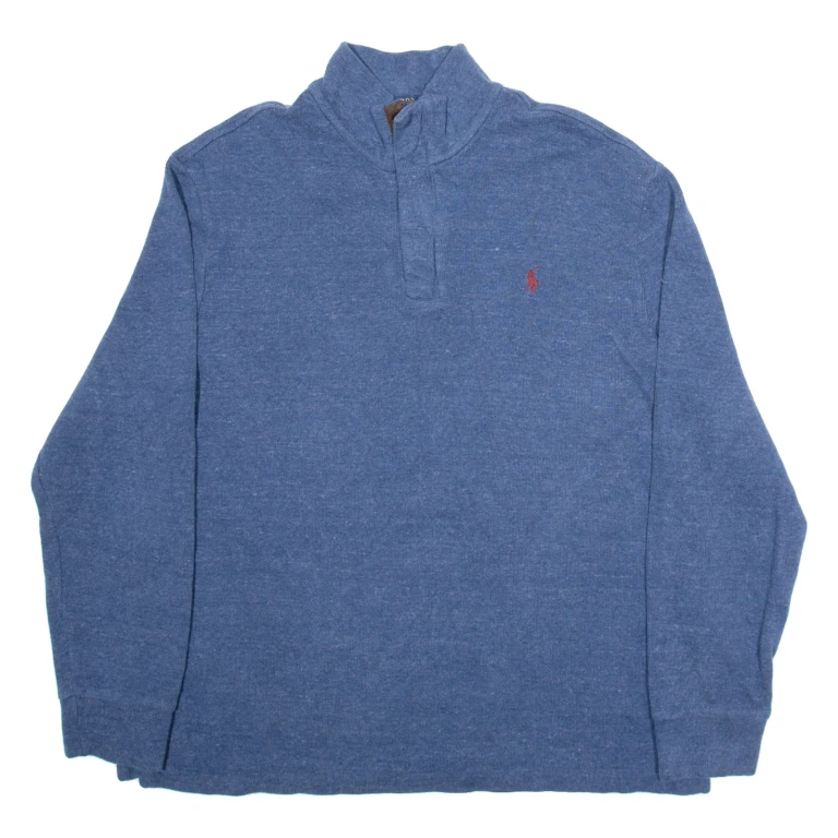 POLO RALPH LAUREN Mens Jumper Blue 1/4 Zip Tight Knit XL