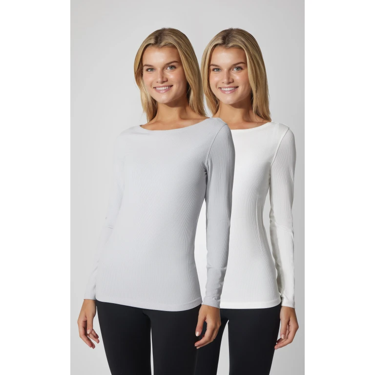 2 PK Heavenly Ribbed Boat Neck Long Sleeve Top