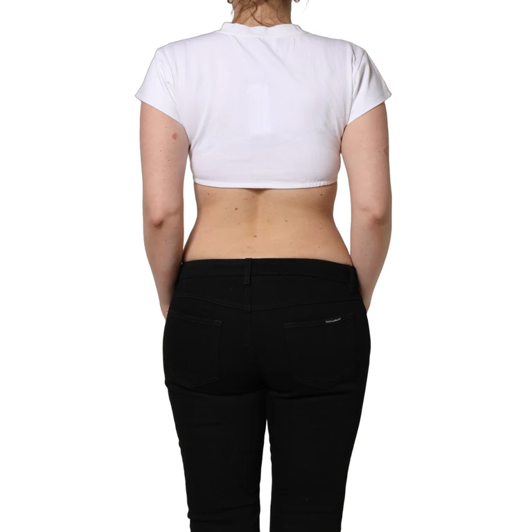 White Bustier Short Sleeve Crewneck Cropped Top Cotton Elastane Nylon Silk - Women