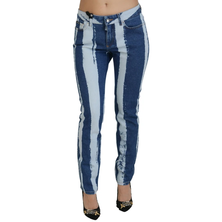 Cobalt Blue Stripes Skinny Denim Cotton Jeans Clothing - Women