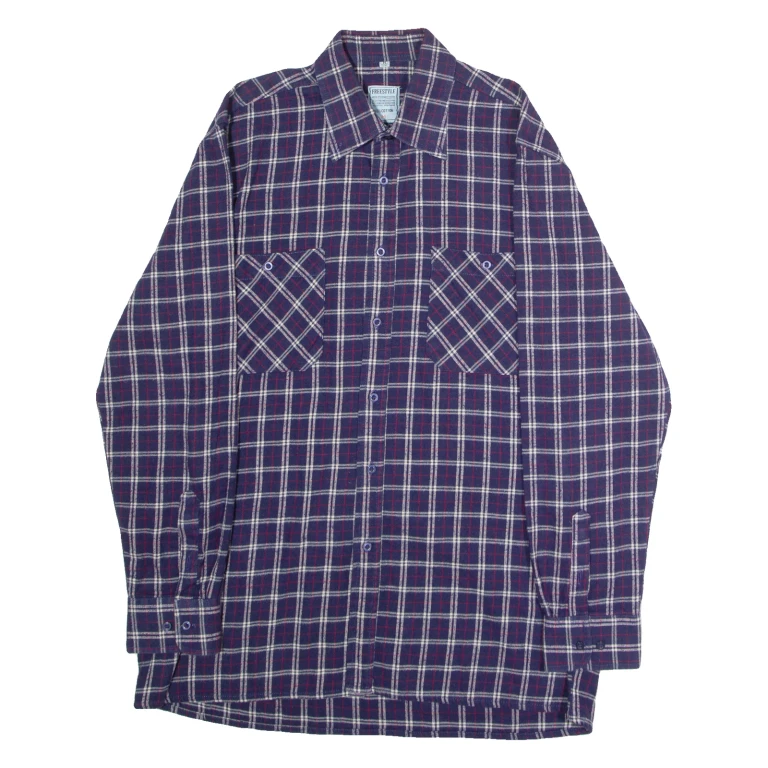 FREESTYLE Mens Flannel Shirt Blue 90s Check Long Sleeve M