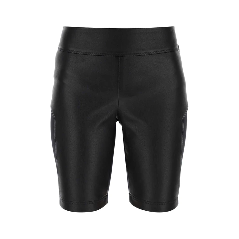 Shorts van stretchleer en stof