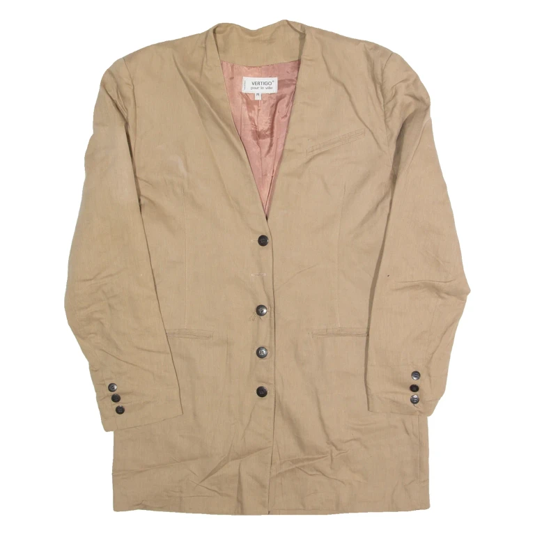 VERTIGO Womens Blazer Jacket Brown Linen 90s S