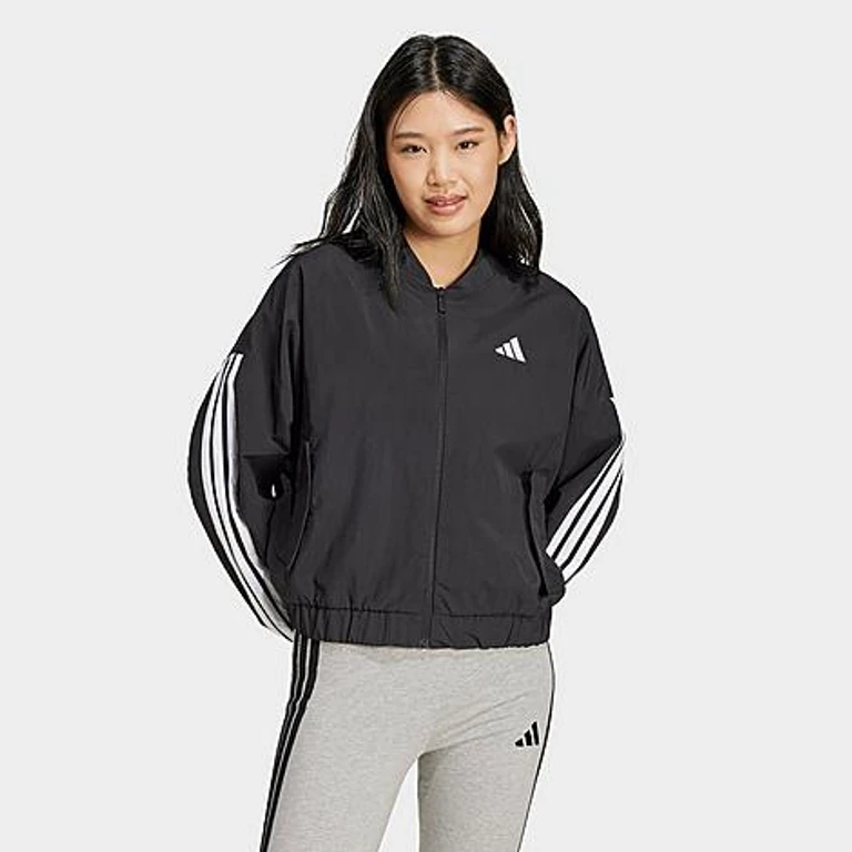 adidas Women's Sportswear Essentials 3-Stripes Lifestyle Woven Bomber Jacket in Black/White Size: XS