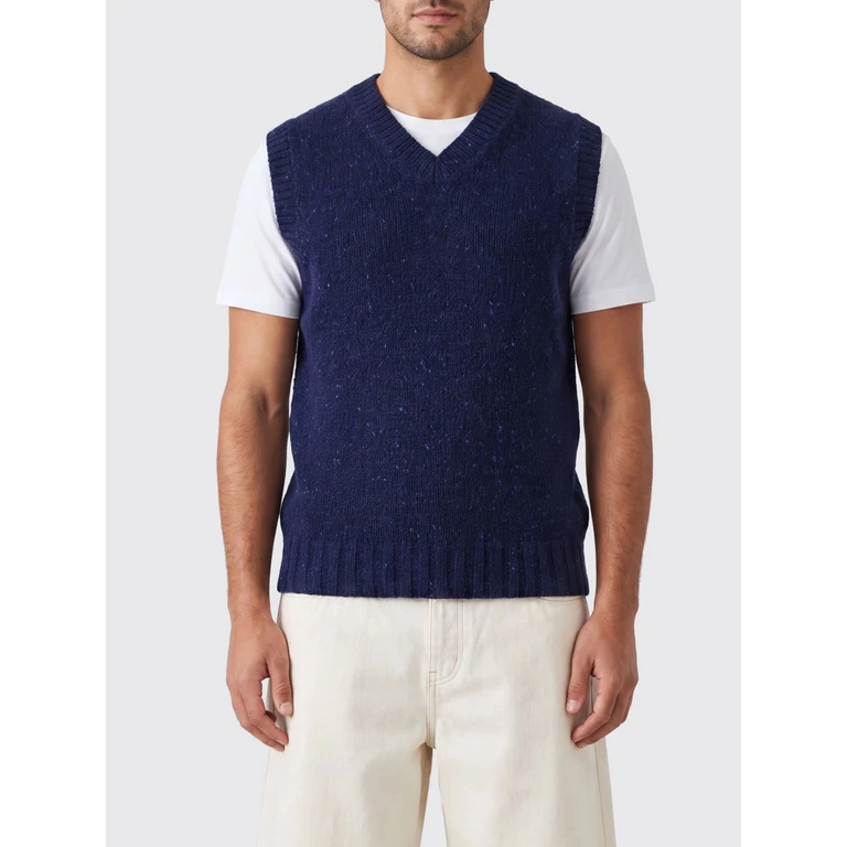 V-Neck Sweater Vest in Pure Wool with Ribbed Trims (COSMICSPIELENAVY)