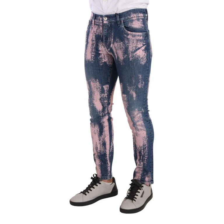 Dolce & Gabbana Blue Pink Tie Dye Cotton Skinny Denim Jeans Elastane Clothing - Men