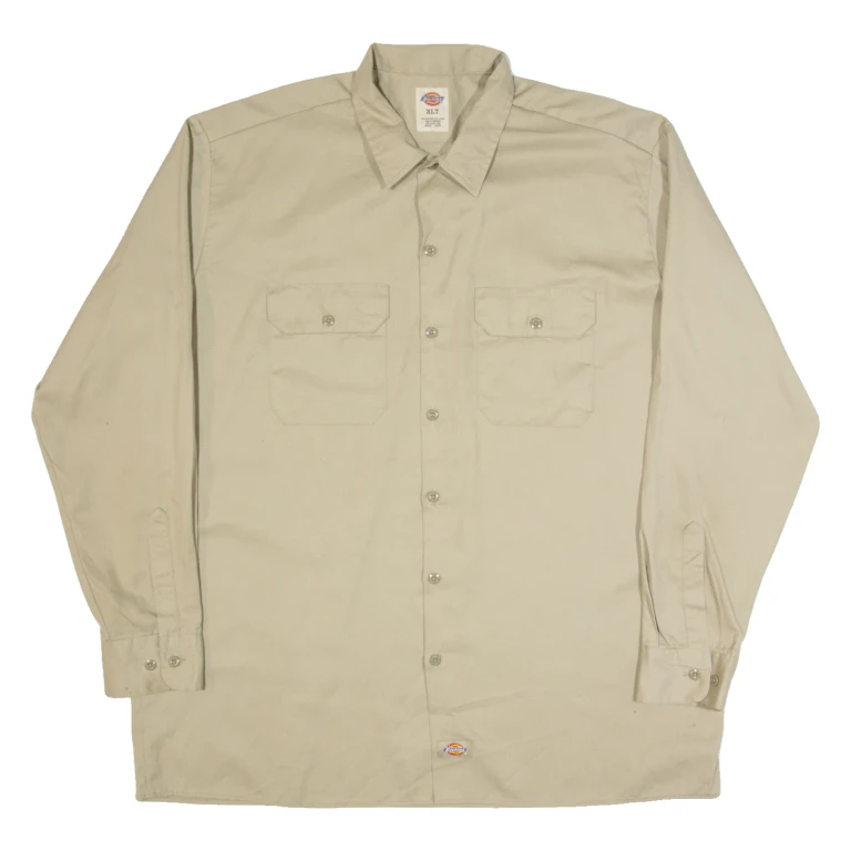 DICKIES Tall Mens Worker Shirt Beige Long Sleeve XL