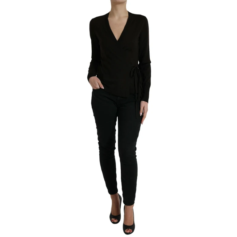 Black Wool V-Neck Crossed Cardigan Sweater Virgin Clothing - Women