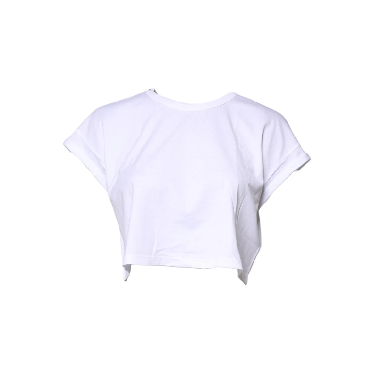 Dolce & Gabbana White Cotton Crew Neck Cropped T-Shirt Top - Women