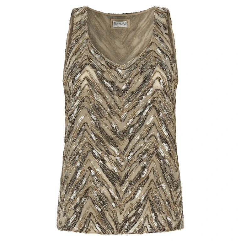 Brunello Cucinelli Beige Silk Tank Tops - Women