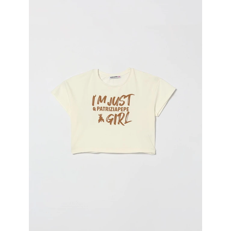 Girl's Cropped Cotton T-shirt with Slogan Print (7M0991J331W424)