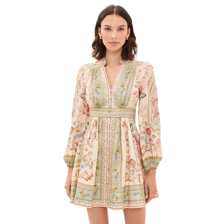 Zimmermann Roselight Plunge Mini Dress Sage Tapestry Floral 3
