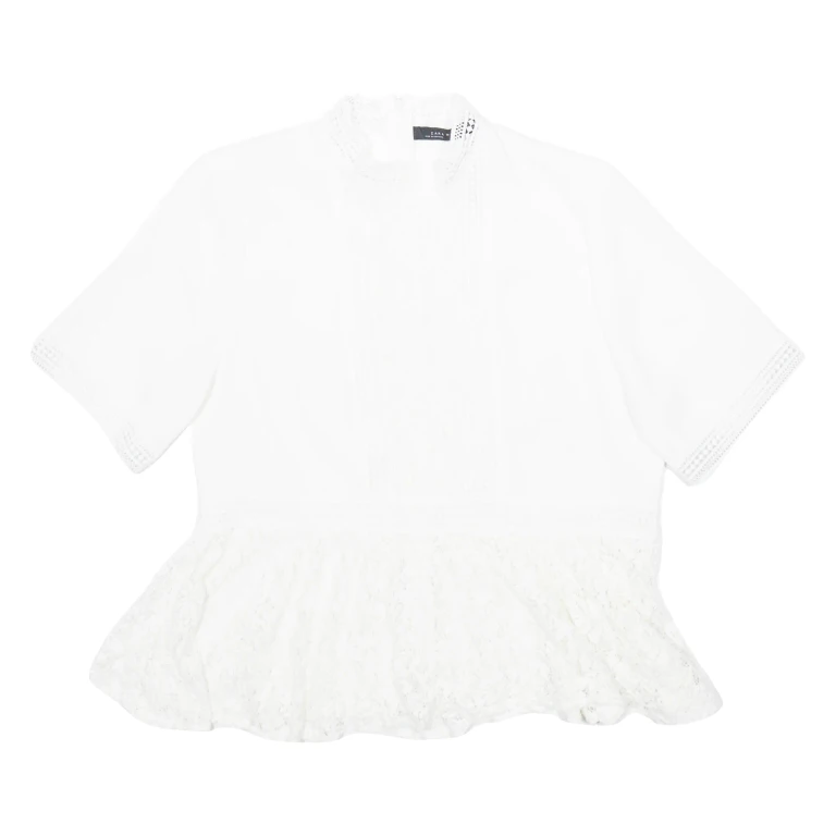 ZARA Womens Printed Blouse White High Neck Viscose Crazy Pattern L