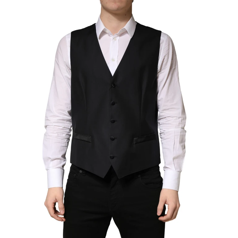 Dolce & Gabbana Black Wool Single Breasted Men Waistcoat Vest Virgin Silk Nylon Flax Clothing - Men
