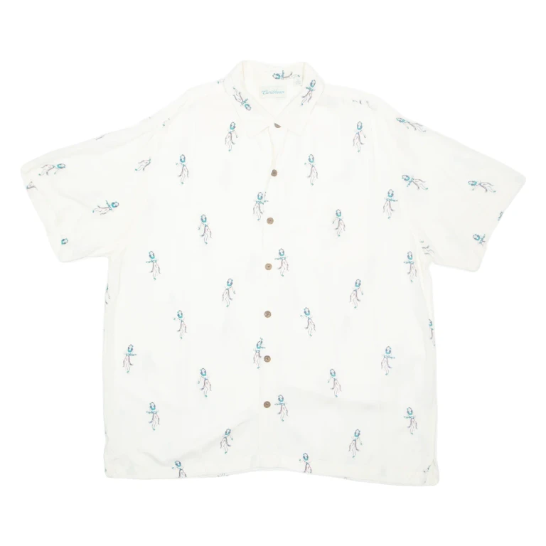 CARIBBEAN Mens Hawaiian Shirt White Crazy Pattern XL