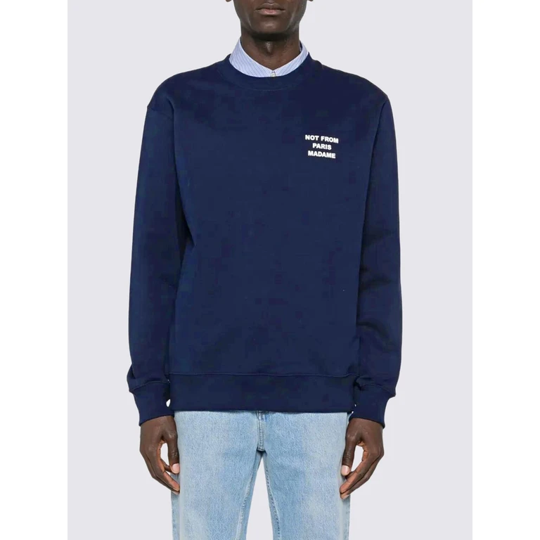Drôle de Monsieur Crewneck Cotton Sweatshirt with Slogan Print (SW149CO127NAVY)