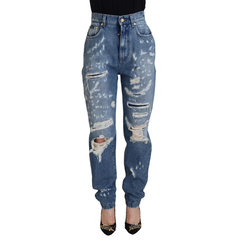 Dolce & Gabbana Blue Washed Cotton Tattered Denim Jeans Clothing - Women