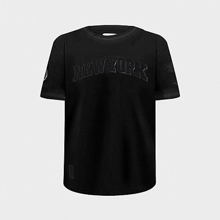 Pro Standard Big Kids New York Knicks NBA Triple Black Striped Rib T-Shirt in Jet Black Size: Small
