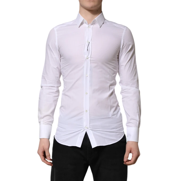 Dolce & Gabbana White Gold Long Sleeves Dress Men Formal Shirt Cotton - Men