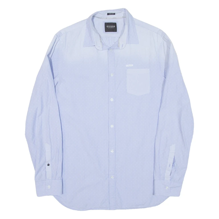 GUESS Slim Fit Mens Shirt Blue Spotted Long Sleeve L