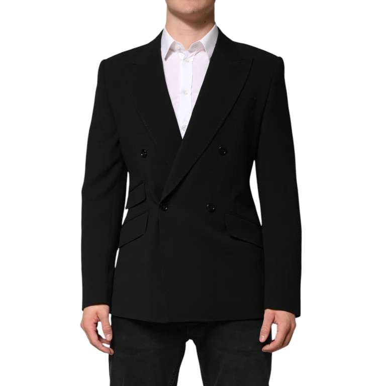 Dolce & Gabbana Black Sicilia Double Breasted Coat Blazer Virgin Wool Clothing - Men