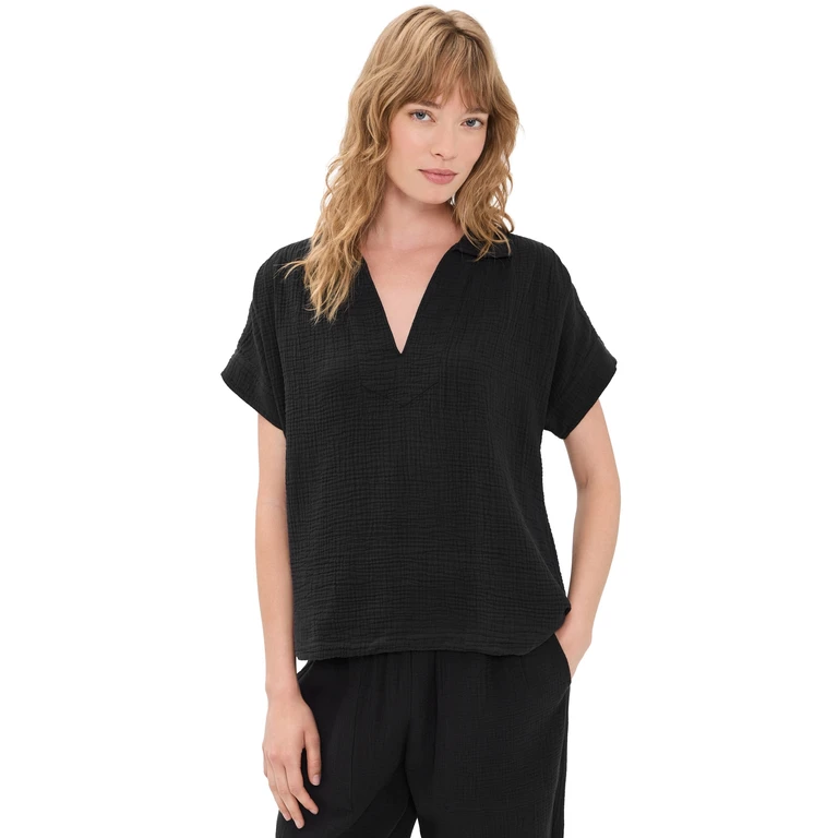 Faherty Dune Cotton Gauze Zoe Top Black M
