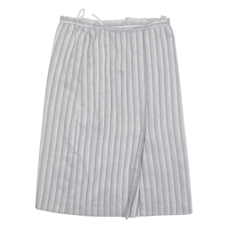 C&A Womens Pencil Skirt Grey Midi Wool Striped L