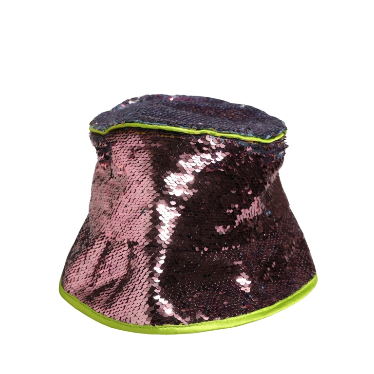 Men Purple Sequined Bucket Fisherman Capello Hat Cotton Polyethylene Silk - Men