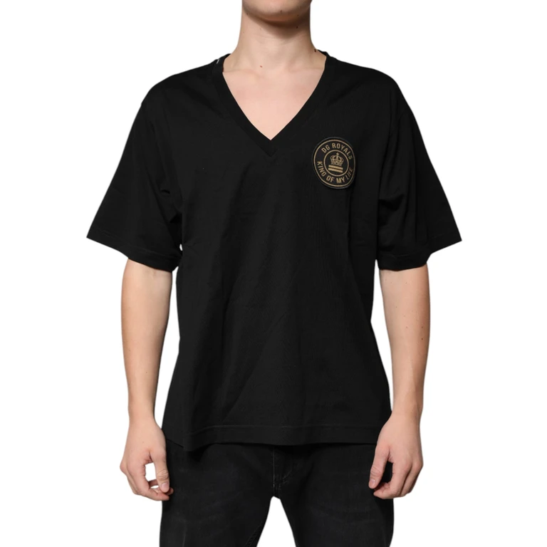 Dolce & Gabbana Black Cotton Logo Vneck Short Sleeve T-Shirt - Men
