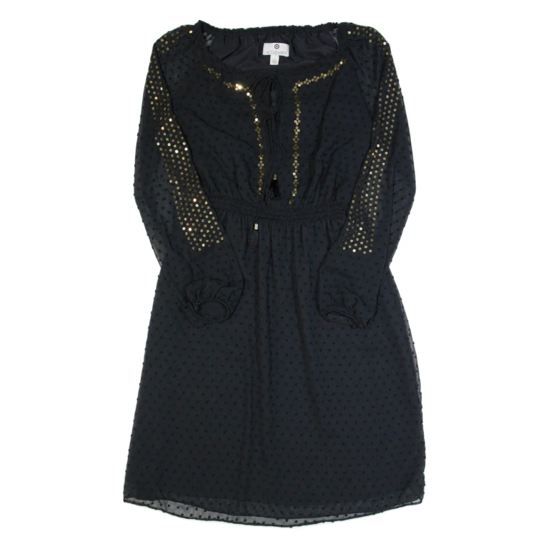 ALTUZARRA Womens Day Dress Black Spotted Long Sleeve Midi S