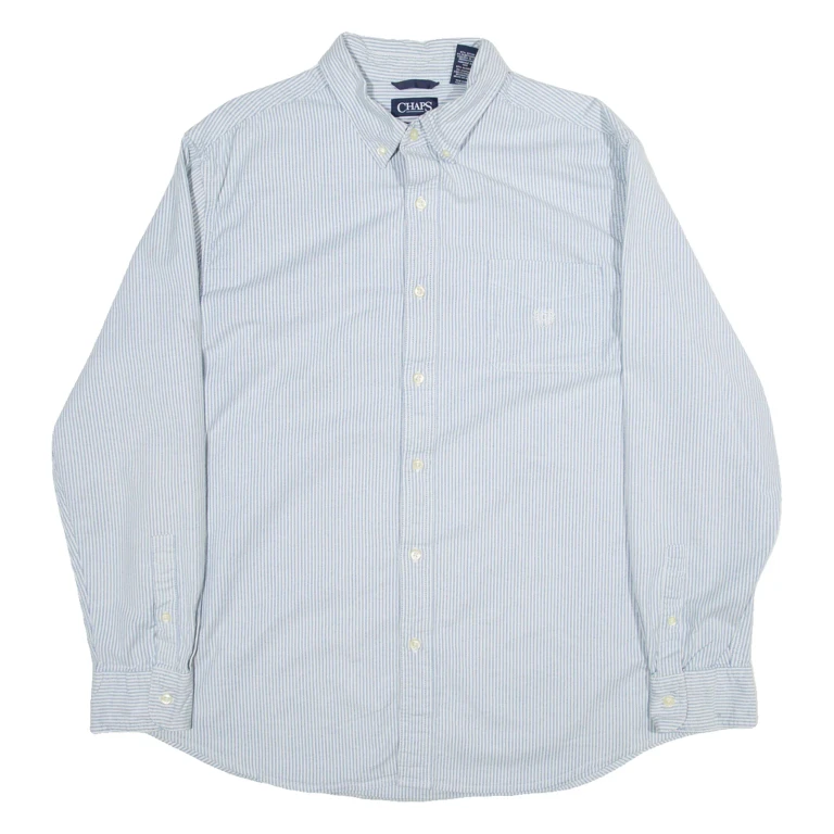CHAPS Stretch Oxford Mens Shirt Blue Striped Long Sleeve XL