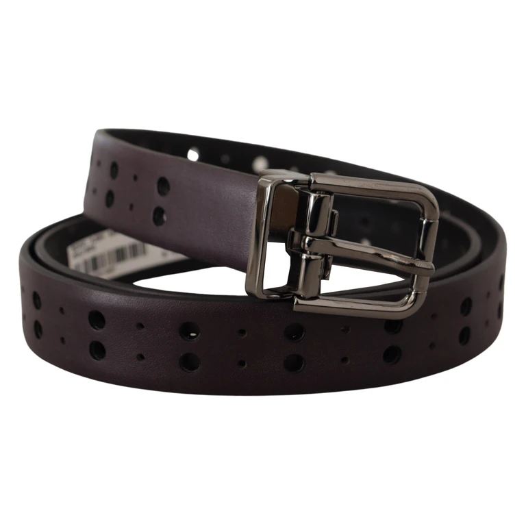 Dolce & Gabbana Burgundy Leather Perforated Metal Buckle Belt - Men