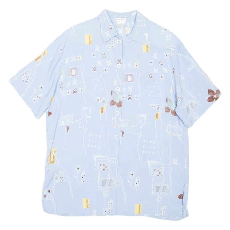 Womens Printed Shirt Blue Collared Floral L