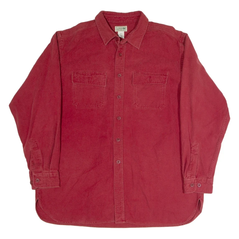 LL BEAN Mens Worker Shirt Red Long Sleeve XL