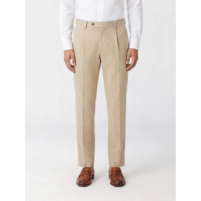 Slim Fit Tailored Trousers in a Cotton and Linen Blend with Slant Pockets (BG2130019000043)